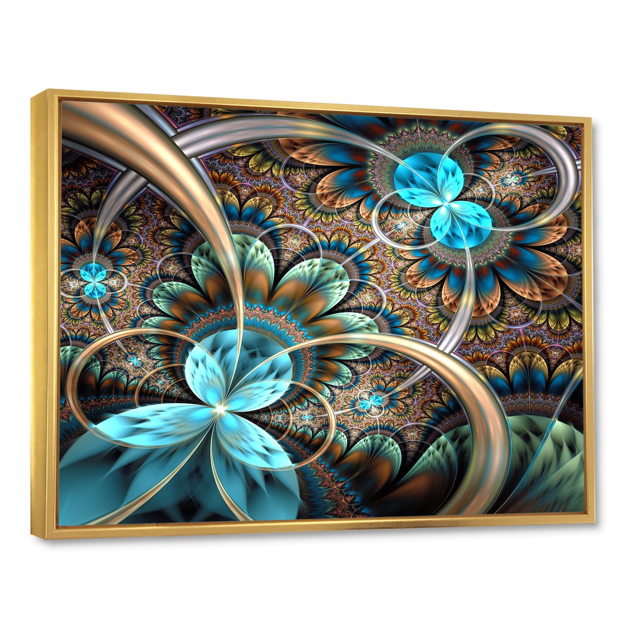 Designart - Light Blue Fractal Flower - Floral Art Framed Canvas Print